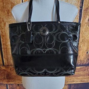 Coach Signature Stitched Patent Leather Tote
